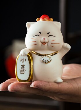 创意陶瓷招财猫摆件客厅可爱发财猫小号桌面客厅装饰品收银台礼品