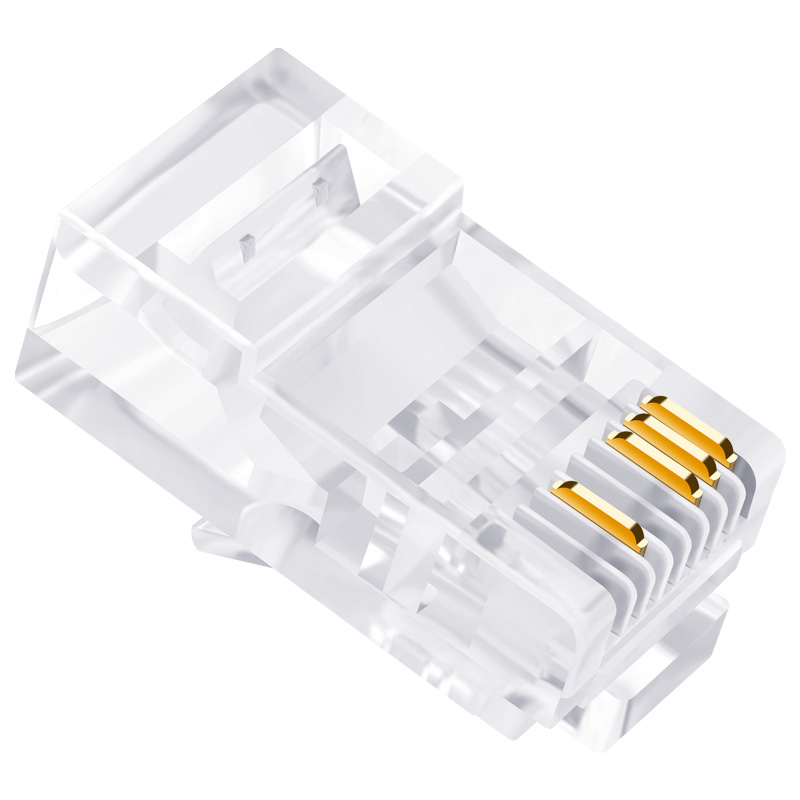 8P4C水晶头网络监控超五类四芯双绞网线接头综合线专用4芯100只装