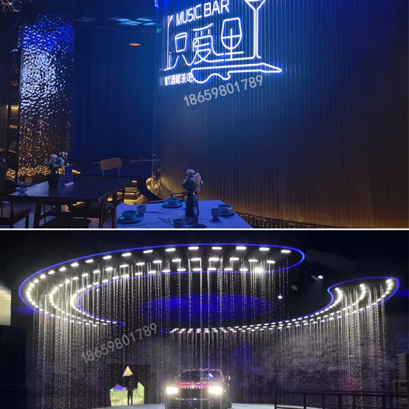 数码水帘动画数字水幕数控屏风户外景观光纤拉线金属网水幕帘喷泉