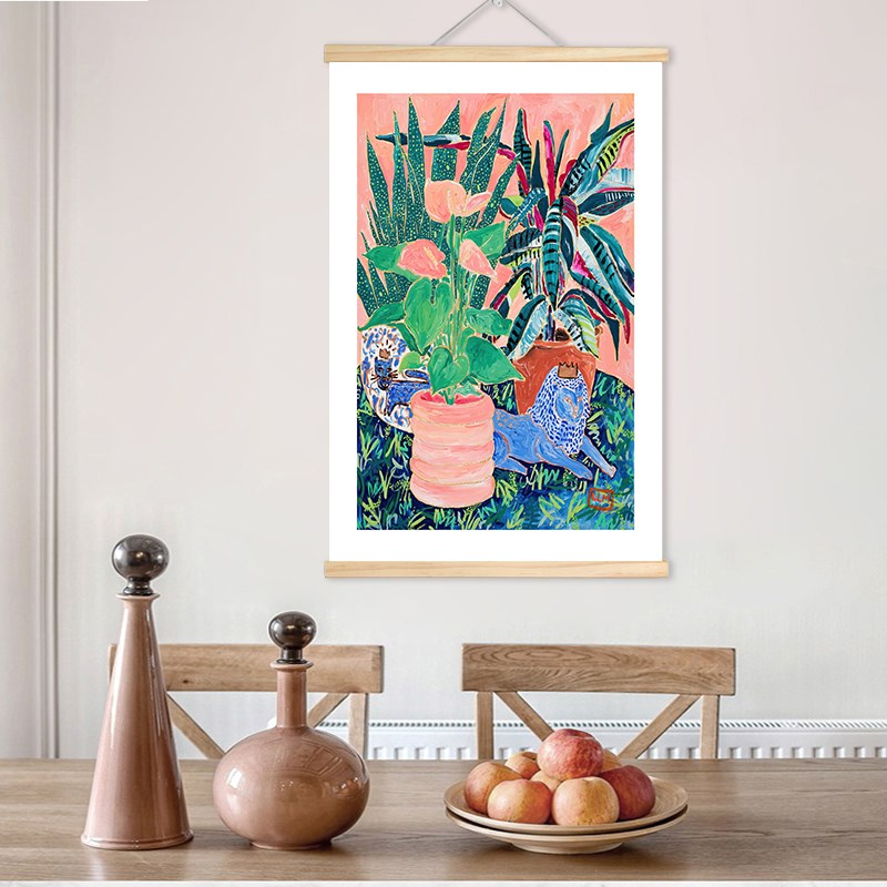 马蒂斯粉色系布艺卷轴挂画美式喵咪客厅装饰画电表箱遮挡挂墙壁画图片