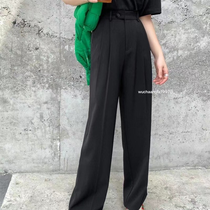 OKLA2024阔腿西装裤女春夏垂坠感高腰显瘦黑色直筒休闲拖地长裤子