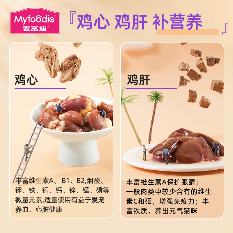 麦富迪猫咪零食鸡心鸡肝冻干磨牙洁齿鸡脖鸡软骨营养增肥发腮成猫