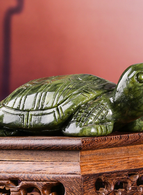 大易天然青玉南玉龟玉石长客厅玄关展柜乌龟摆件中式家居工艺饰品