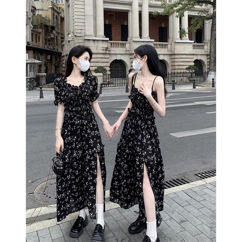 碎花吊带连衣裙子女2023夏季温柔风法式御姐气质高级感长款茶歇裙