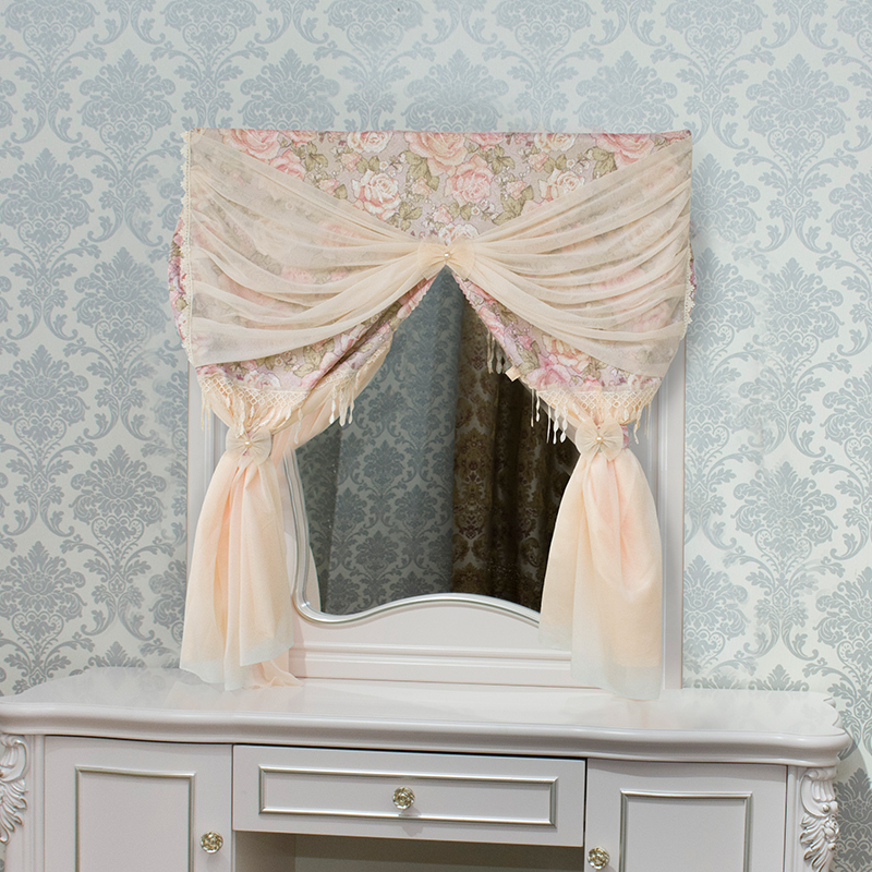 方形镜子帘布艺梳妆台遮挡帘小门帘窗帘蕾丝款衣柜帘可定做镜子罩