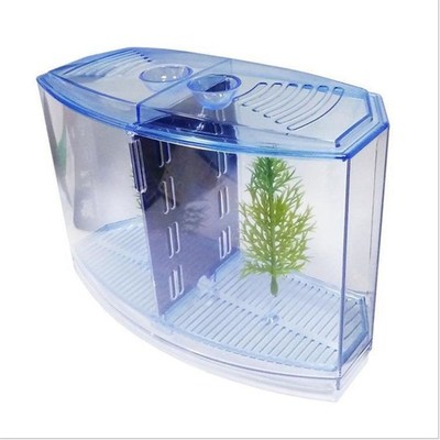 大号双格斗鱼盒生态斗鱼缸迷你水族箱塑料隔离盒繁殖盒斗鱼孔雀鱼