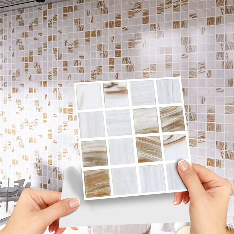 一套10片高亮水晶鎏金马赛克化妆室防水自黏贴纸厨房防油耐高温