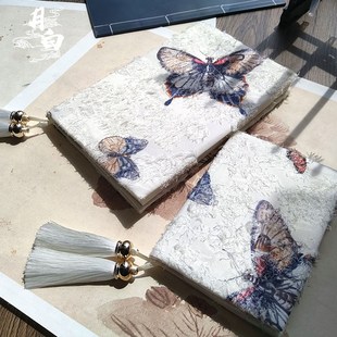 月白 流苏肌理蝴蝶手工布书衣A5A6手帐手账本笔记本日记本 幻蝶