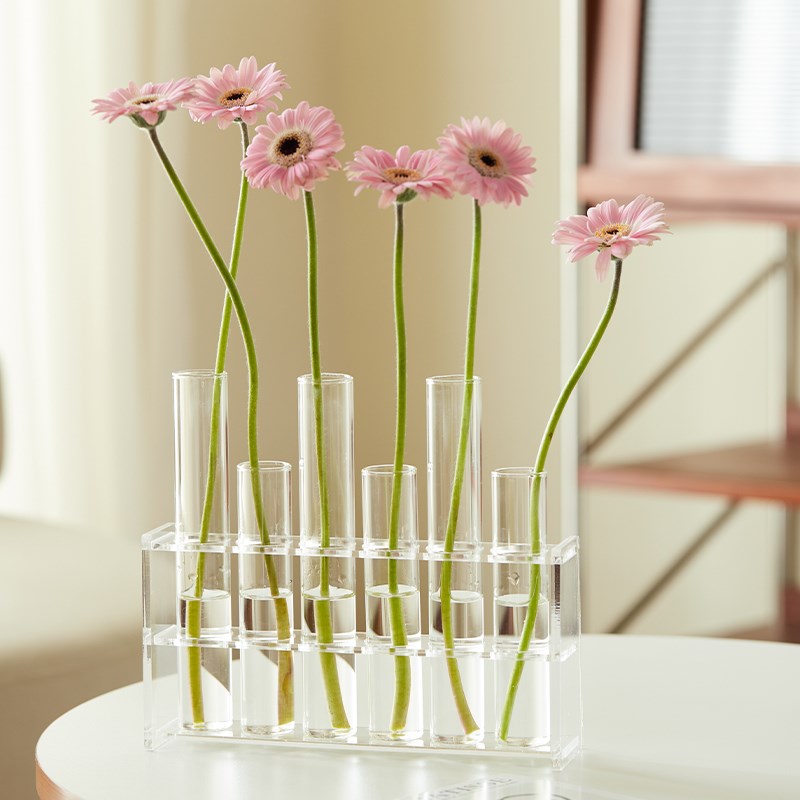 一排试管花瓶玻璃摆件客厅桌面插花创意水培透明玫瑰水养亚克力小