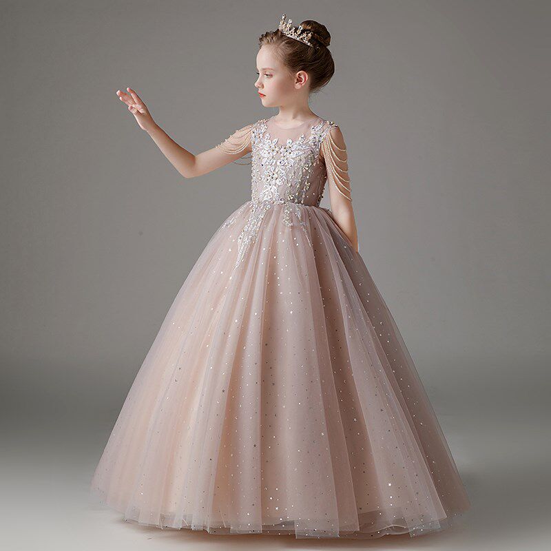 儿童晚礼服长款女童花童生日公主裙钢琴古筝演出服小主持人服装春