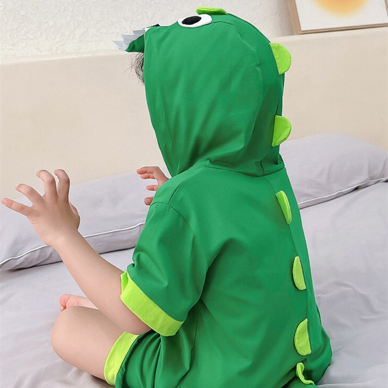 儿童恐龙连体睡衣夏款短袖一岁宝宝可爱拉链动物造型a类家居服