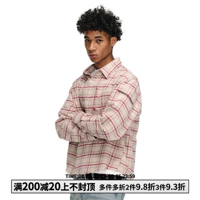ANTIDOTE 破坏毛边格子衬衫春秋复古撞色长袖格纹休闲宽松衬衣男