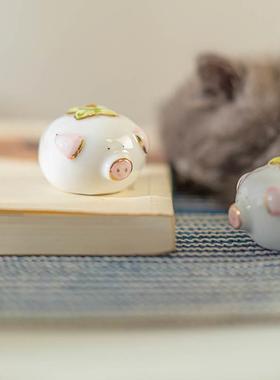 猪柿顺利吉祥寓意可爱猪猪摆件日式汽车摆件家居装饰品情侣礼物