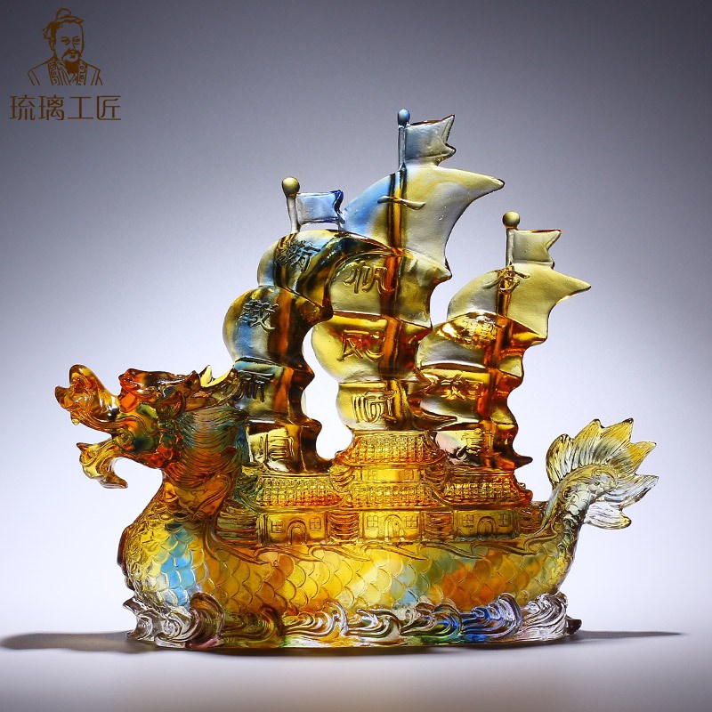 琉璃工艺品一帆风顺帆船龙船摆件饭店开业礼品实用大气创意中国风