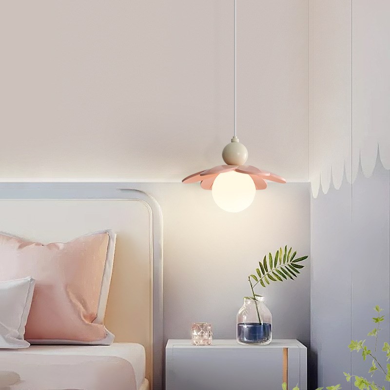 奶油风床头吊灯创意网红花朵灯现代简约女孩儿童房卧室氛围吊线灯