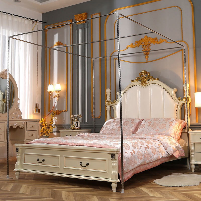 蚊帐架不锈钢支架杆子加粗加厚套装管1.2米1.5米1.8米可伸缩落地