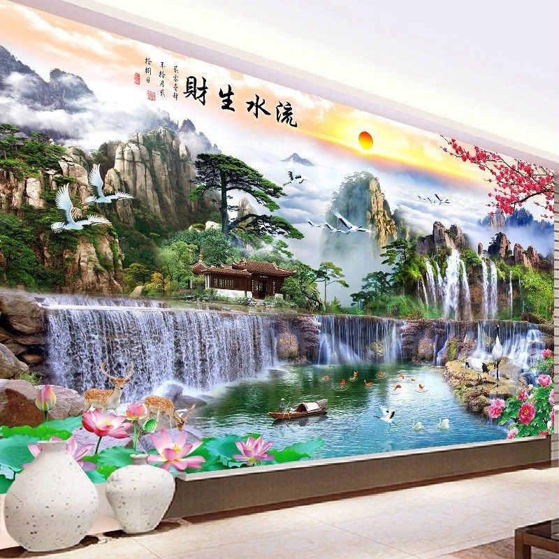 新款钻石画满钻客厅点钻十字绣流水瀑布钻石绣山水风景砖石秀,居家布艺,钻石绣,淘宝优惠券,粉丝福利购,淘宝优惠卷