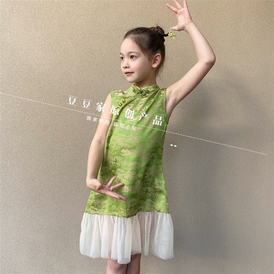女童旗袍连衣裙2024夏季新款儿童中国风改良汉服小女孩公主裙子潮