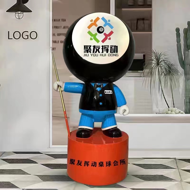 网红黑八台球公仔玻璃钢模型雕塑台球厅俱乐部开业装饰落地大摆件