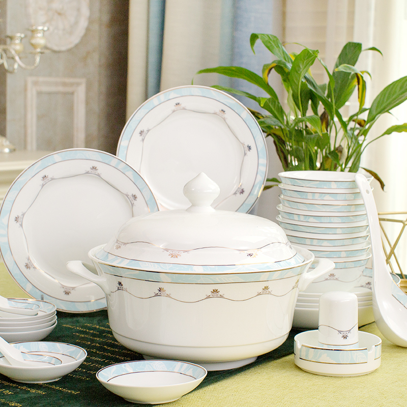 餐具套装碗盘家用简约景德镇陶瓷器碗碟欧式组合高档骨瓷结婚送礼