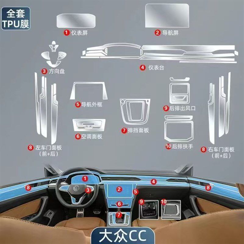 适用于23款大众CC专用内饰膜中控排挡屏幕贴膜保护膜改装装饰配件