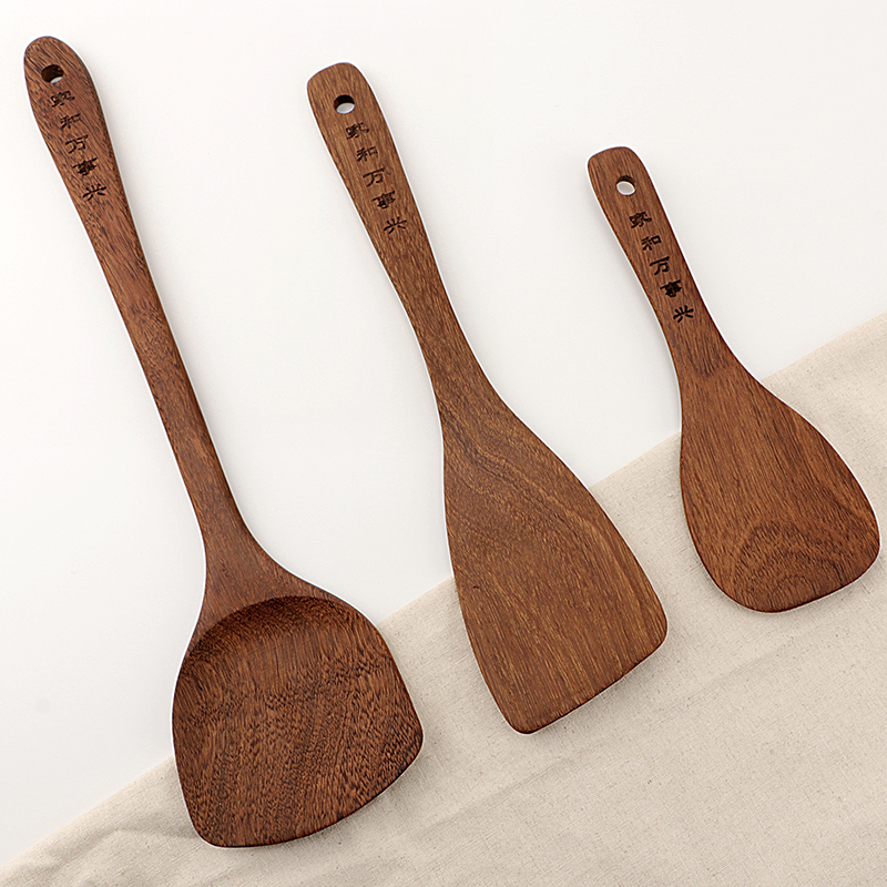 厨房用具大全无漆鸡翅木饭勺汤勺锅铲三件套加长木质手柄家用商用