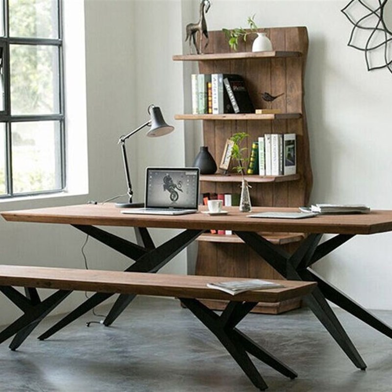 美式loft工业风铁艺实木餐桌简约酒店长方形会议桌创意办公会长桌