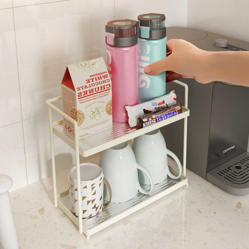 水杯架放杯子收纳置物架桌面台面餐桌办公室小型双层沥水架奶油风