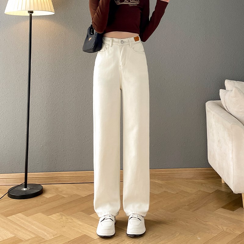 松紧腰直筒牛仔裤女春夏2024年新款高腰宽松显瘦垂感小个子阔腿裤