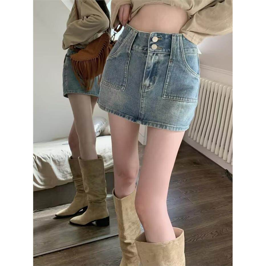 高腰显瘦辣妹牛仔裙半身裙裤女夏季大码a字半裙小个子包臀短裙子