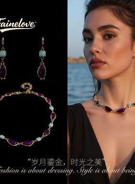 中古镀金耳饰手链项链套装