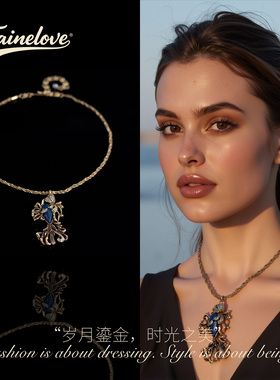 复古镀金鱼形吊坠项链