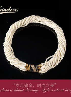 中古风米珠镶嵌多层项链