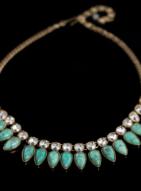 中古镀金蓝松石水晶钻项链