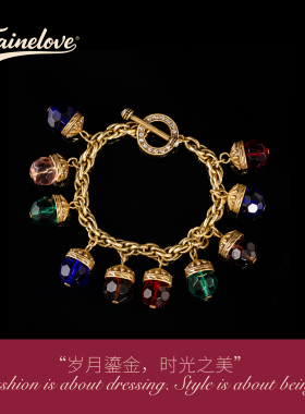中古风复古镀金彩色琉璃珠手链
