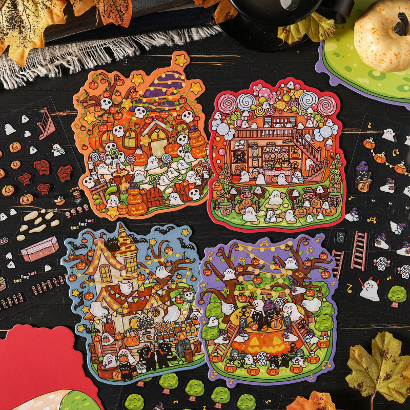 万圣节贴纸限定卡通造景贴纸跨境儿童贴纸微缩场景3d立体贴纸微恐世界系列