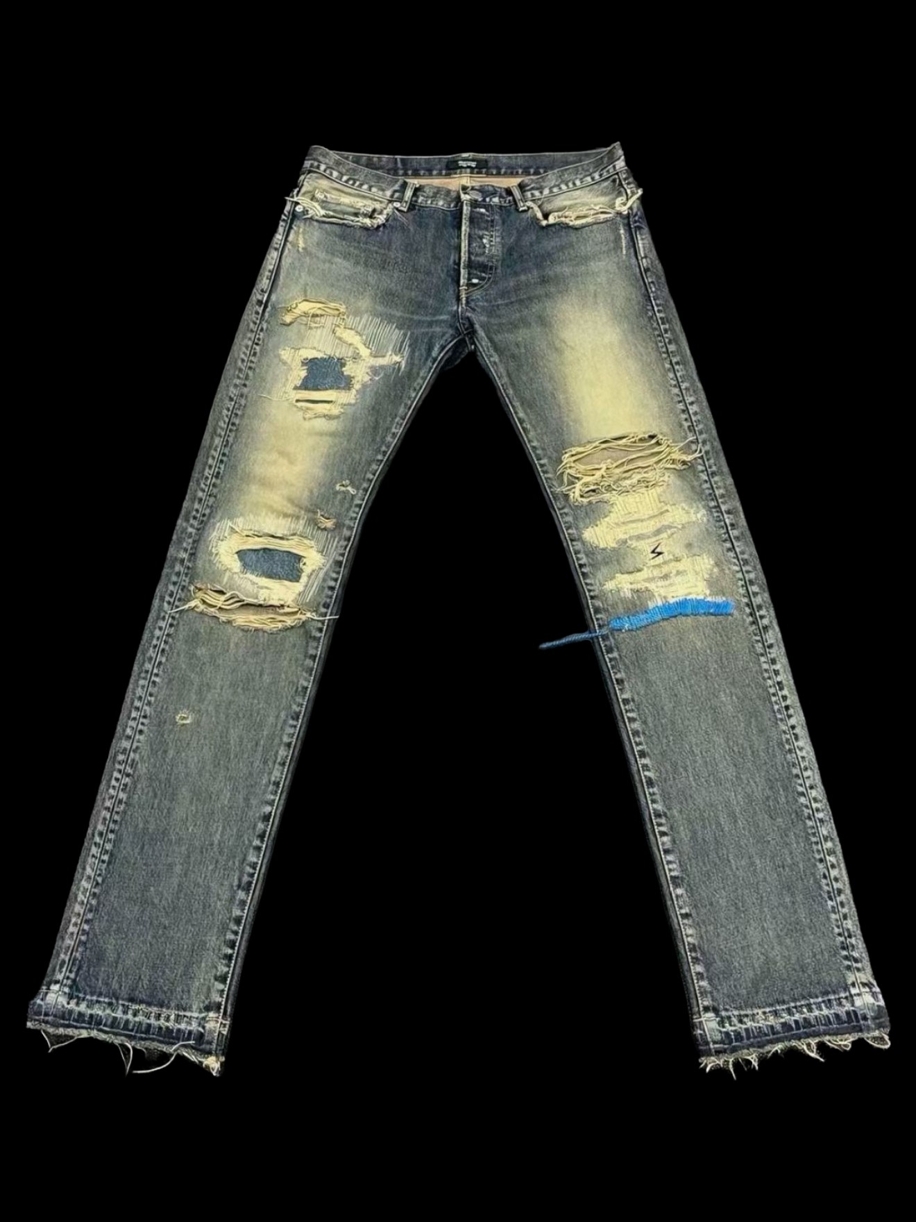 thumbnail for [Kairos Independent] Undercover 10ss 68 blue thread ripped holes, eroded washed jeans