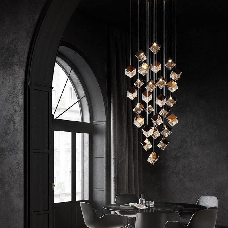 酒店大堂售楼部沙盘水晶吊灯别墅宴会厅石头冰块前台工程定制灯具