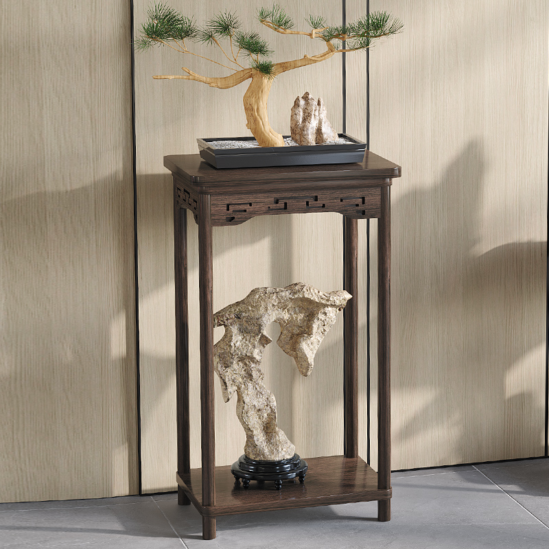 中式花盆托架摆件架实木架子花架置物架阳台高端客厅家用电视柜旁