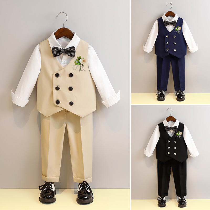 男童礼服夏季儿童西装马甲套装休闲洋气小孩西服婚礼花童表演出服