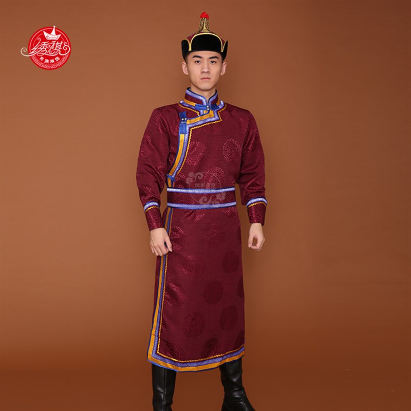 男士蒙古袍日常装生活装新款秋季长款蒙古舞蹈演出服蒙古族日常服
