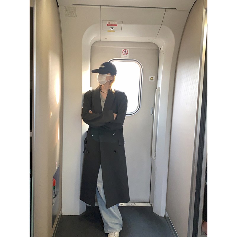 大小姐77早秋秀场!定制面料高级灰时髦长款廓形长款西装外套风衣