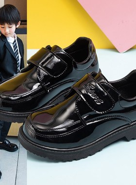 儿童鞋男童皮鞋春秋2024新款韩版英伦风黑色软底小学生校园演出鞋