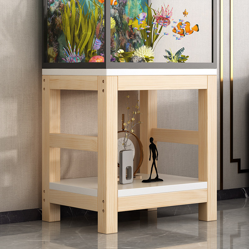 简约中式鱼缸架子实木无结疤底柜客厅多层置物架底座鱼缸架可定制