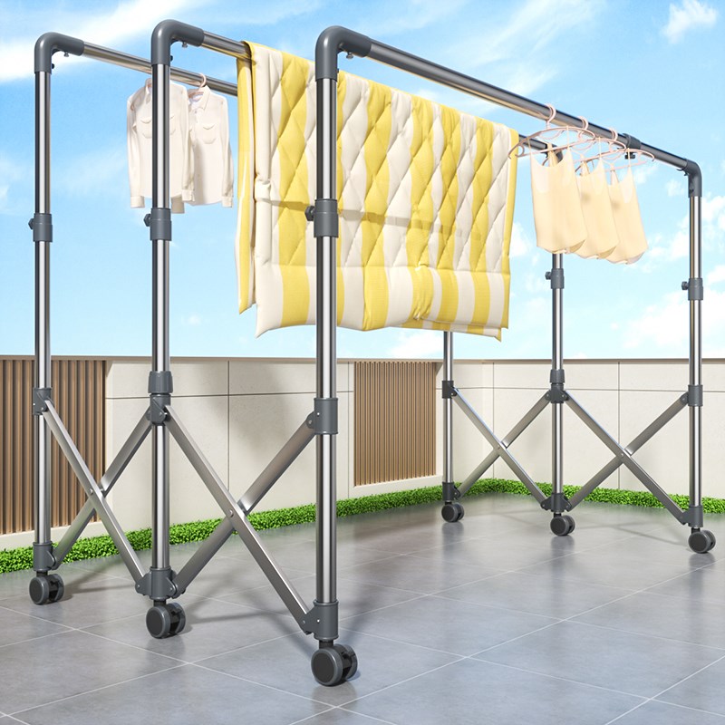 晾衣架落地折叠室内不锈钢室外伸缩凉衣杆阳台家用户外晒被子神器