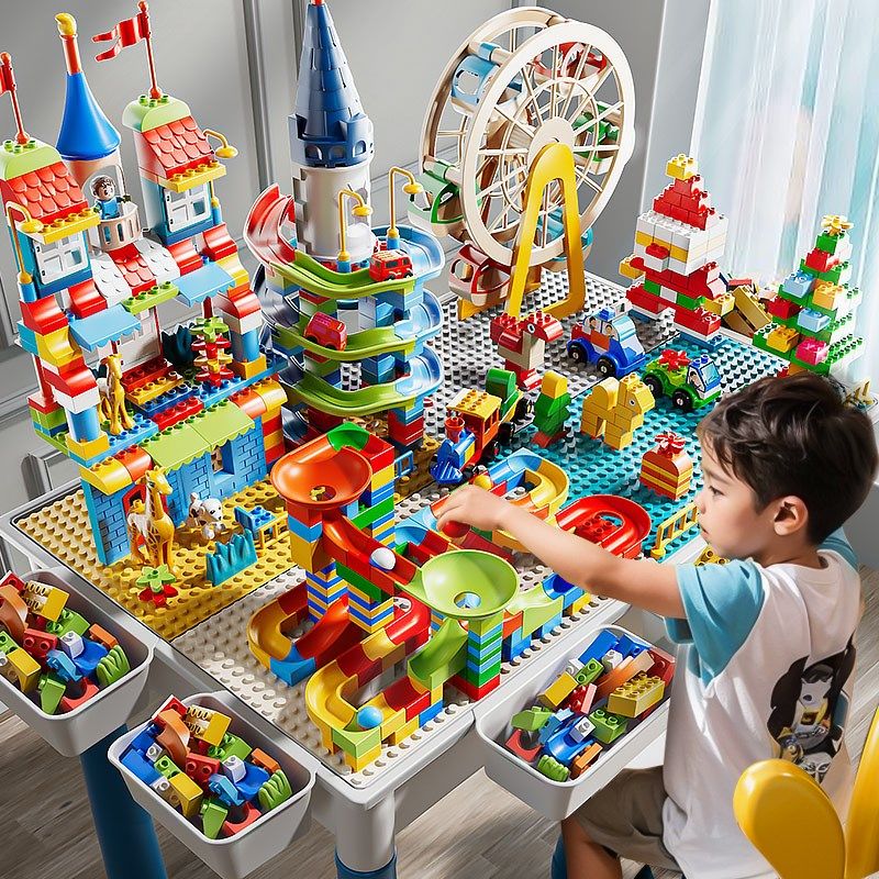 儿童大颗粒积木桌子多功能玩具益智拼装3到6岁以上12拼图男孩新款,玩具/童车/益智/积木/模型,普通塑料积木,淘宝优惠券,粉丝福利购,淘宝优惠卷