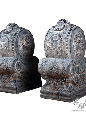新中式仿石雕抱鼓石门墩一对仿古典石镇门当户对貔貅麒麟门口摆件