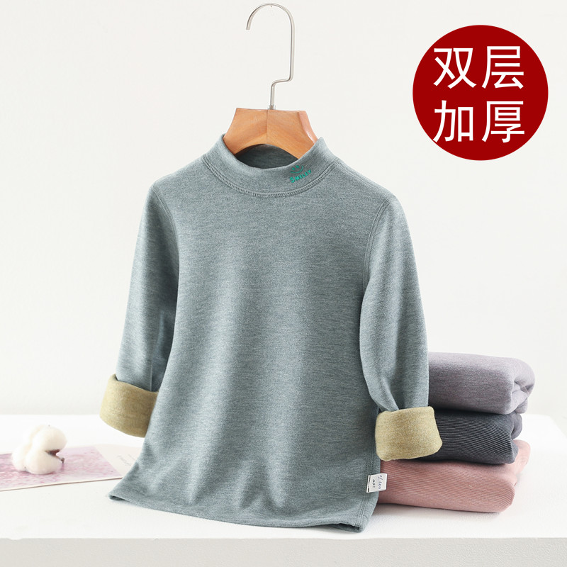 儿童保暖衣加厚男童加绒秋衣女童打底衫上衣内穿中大童德绒内衣