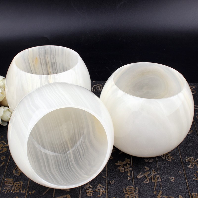 天然白玉圆杯玉石杯子仿古中式香薰杯家居玉器摆件蜡烛杯玉酒杯子