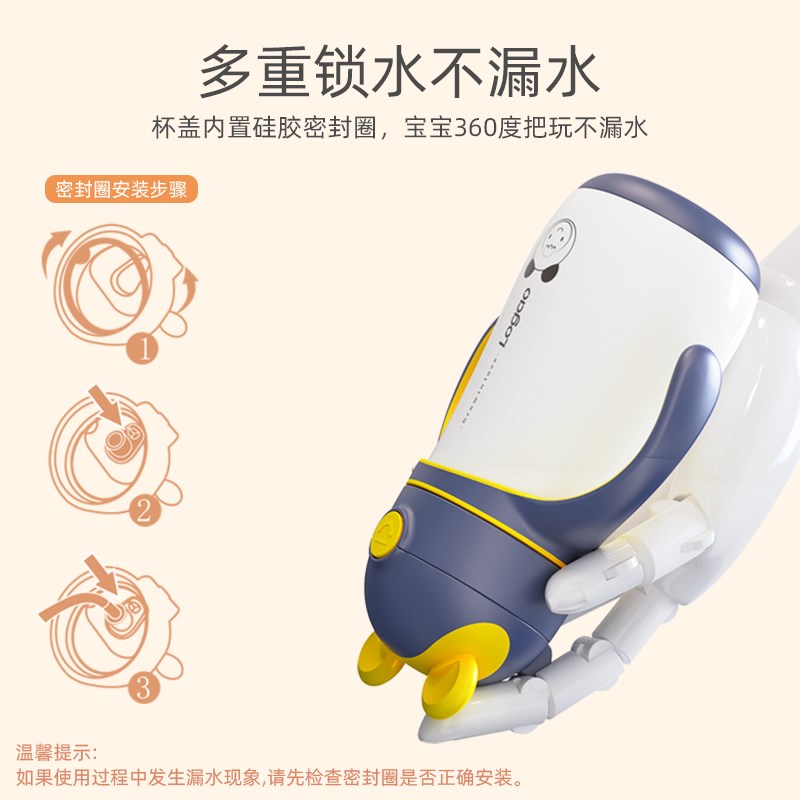 Logao儿童保温杯316不锈钢6个月学饮杯带吸管杯防摔幼儿园水壶